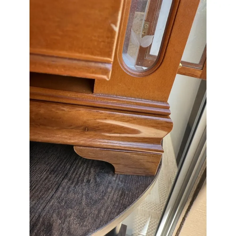 Large Vintage Solid Wood Etched Glass Armoire Style Jewelry Box